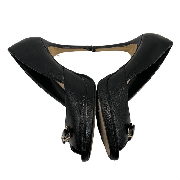 Marc Fisher Marsha Black Leather Peep Toe Platform Pumps with Bows - Picture 8 of 12